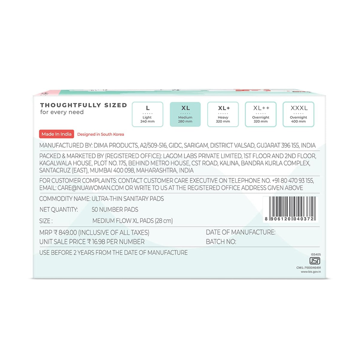Nua Complete Comfort Sanitary Pads - Designed for Sensitive Skin | Pack of 50 pads for Medium flow, with Disposal covers | Zero Irritation | Comfortable All-Day