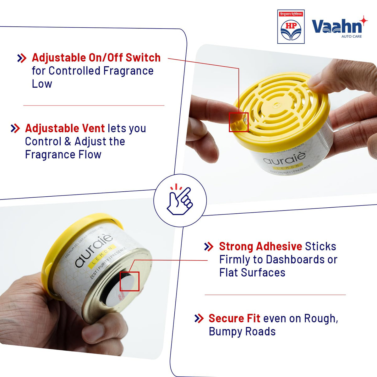 HP Vaahn Lemon Air Freshener for Dashboard & Car Interior | Gel Based Car Perfumes | Deodorizer for Dashboards & Vents | Premium Auto Interior Fragrance | Long-