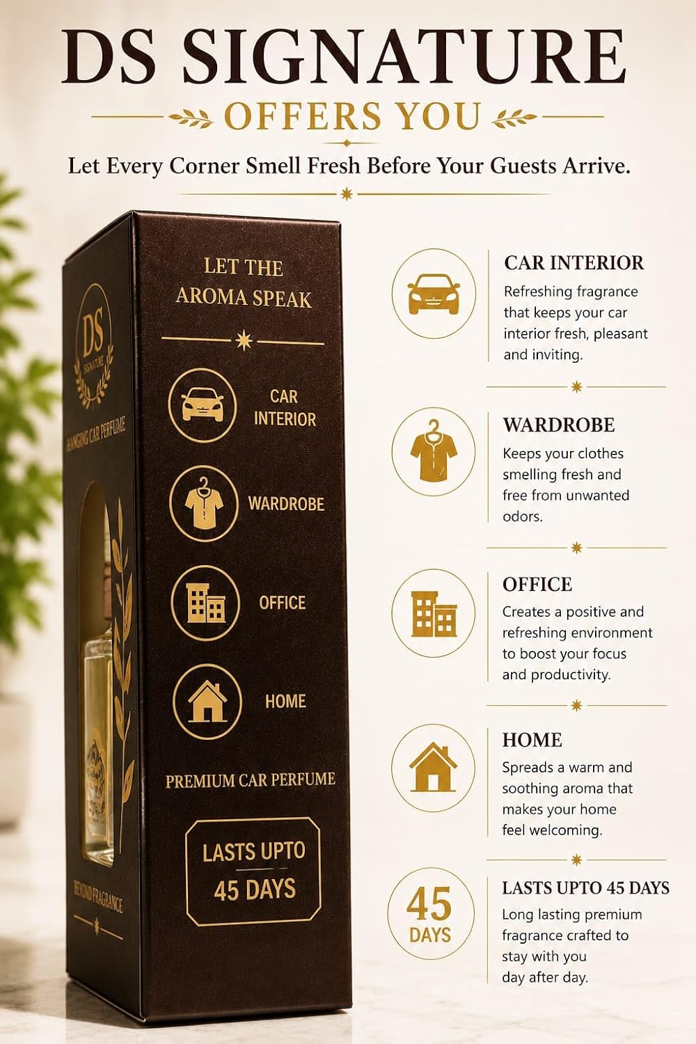 Premium Hanging Car Air Freshener Diffuser | Long Lasting Wooden Cap Glass Bottle Perfume for Car, Home & Office (Choco Musk)