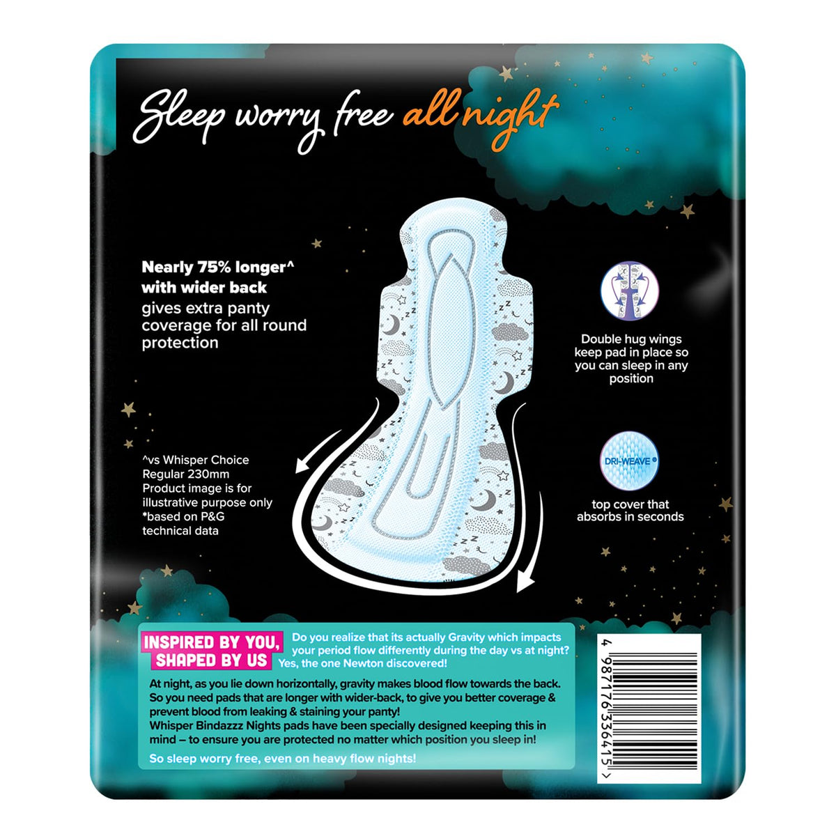 Whisper bindazzz Nights Pads For Women, XXX-Large Pack of 20 pads Scent: unscented XXXL 20