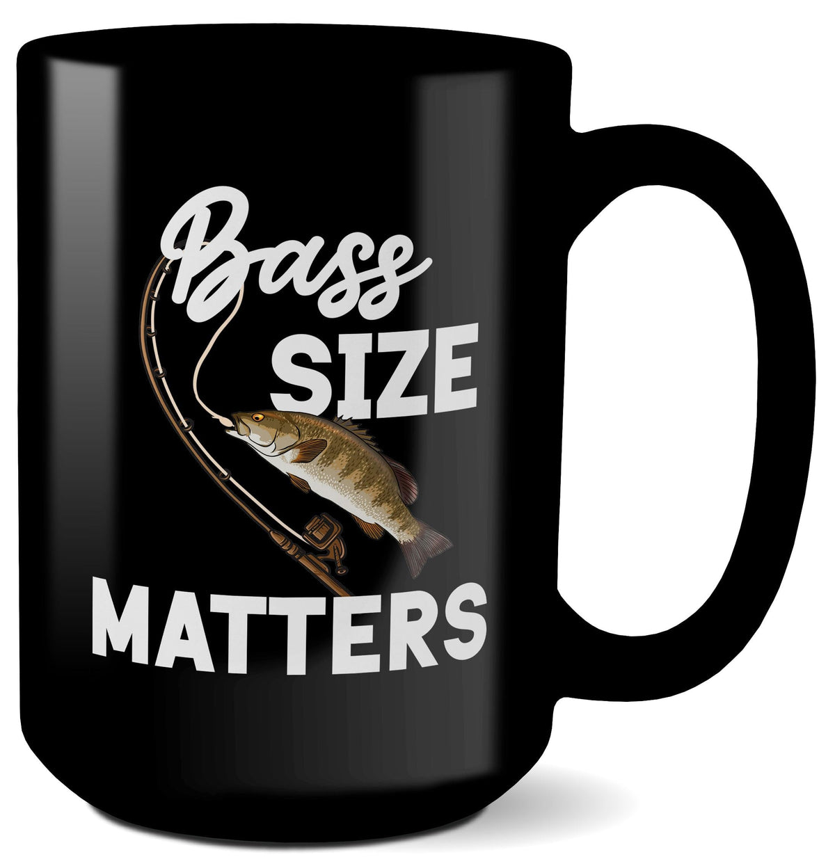 APSRA Size Matters Mug (Black) - Funny Fishing Gift Smallmouth Bass Fish Mens Coffee Cup Dad Grandpa Father Uncle Birthday Christmas Fly Game Sport Fisherman (1