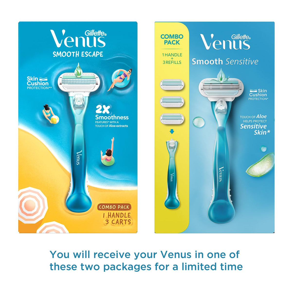 Gillette Venus Women Smooth Combo Pack | Razor Plus 3 Refills | Aloe Vera Smooth H+3C