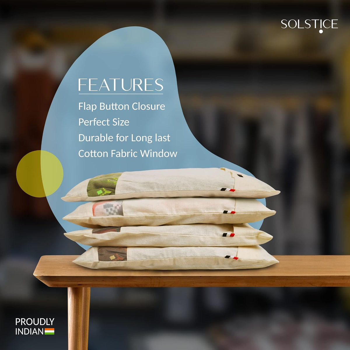 SOLSTICE cotton big saree covers/bags for storage single (18 x 15 Inches) for big silk sarees, lehengas, clothes - set of 6 (With Window)