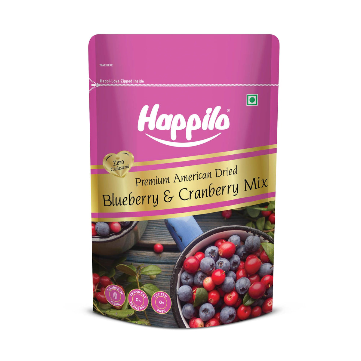 Happilo Premium Dried Blueberry Cranberry Duet 200 grams Pack | Healthy Snacks, Dry fruits|Dried Cranberries & Blueberries Mix | Natural Real Dried Berries | Lo