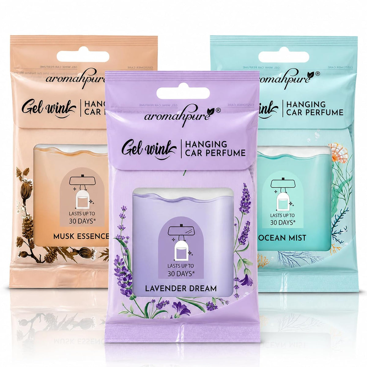 Aromahpure Gel Wink Hanging Car Perfume | Long-Lasting Gel Based Car Air Freshener | Car Accessories | Last Up to 30 Days (Lavender-Musk-Ocean)