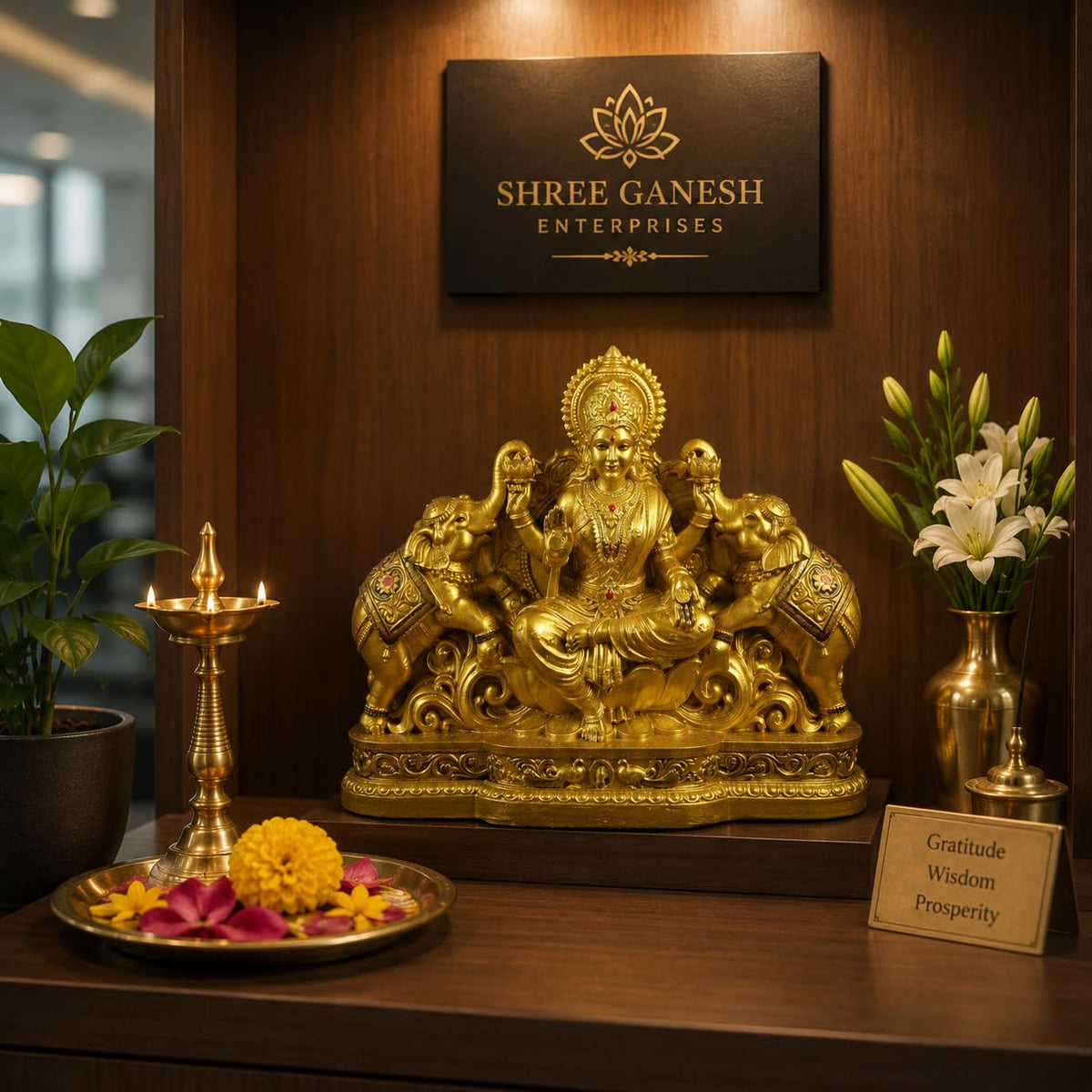 Goddess Lakshmi Laxmi Devi MATA Idol - 4.5 Inches Polystone Material Murti - Colour - Brass, Silver – Perfect Statue for Car Dashboard, Home, and Office Decor I