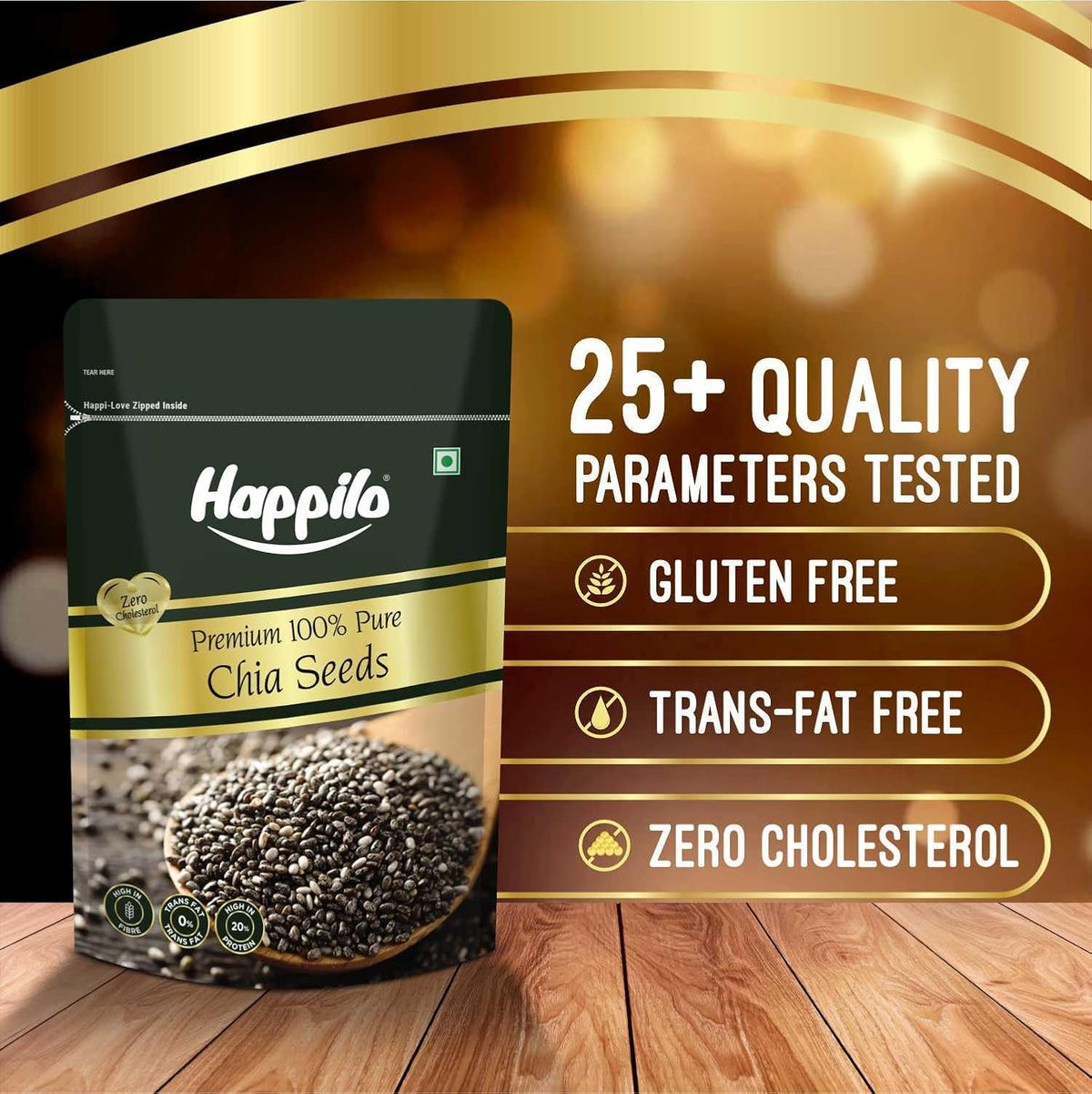 Happilo Premium Raw Chia Seeds 200g (Pack of 1) | Seed for Eating | Healthy Snacks | Good for Weight Management | Nutrient-Rich Superfood, High in Omega-3 Fatty