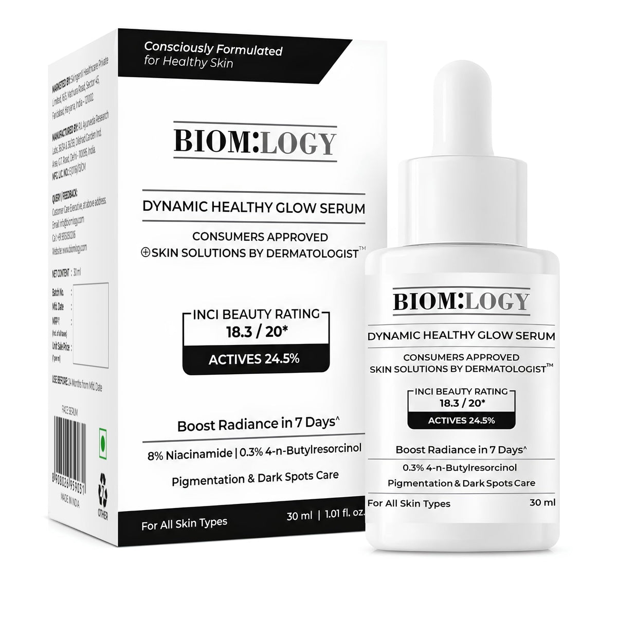 Biomlogy 8% Niacinamide Glow Serum for Sensitive Skin with Papain Enzyme & Ceramide | Gentle Formula for Beginners | Fragrance-Free | 30ml 30 ml (Pack of 1)