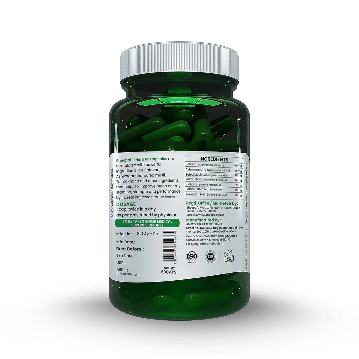 Sheopals Herb 69 Vibe Booster for Men | Ayurvedic Helps Increasing Vitality & Energy Booster | With Shudh Shilajit Safed Musli, Ashwagandha, Shatavari | 60 Caps