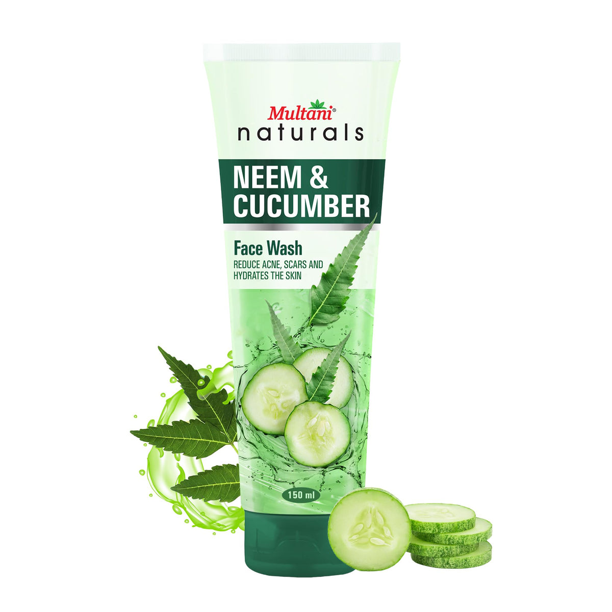 Multani Naturals Neem & Cucumber Face Wash 150ml | Skin Cleansing | For Smooth & Refreshing Skin | Cucumber Helps in Cooling & Soothing Effect & Neem Control Pi