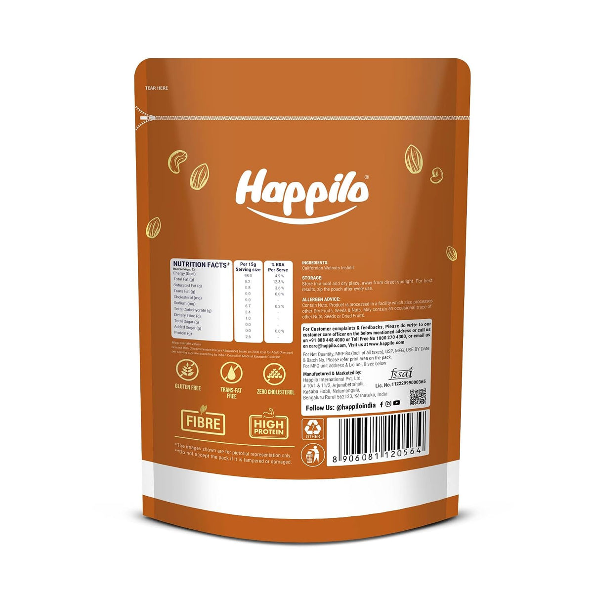 Happilo Premium Inshell Dried Walnut 500g (Pack of 1) | Dry Fruits, Healthy Snacks | Large Size | Walnut with Shell | Rich in Protein, Antioxidants & Source of