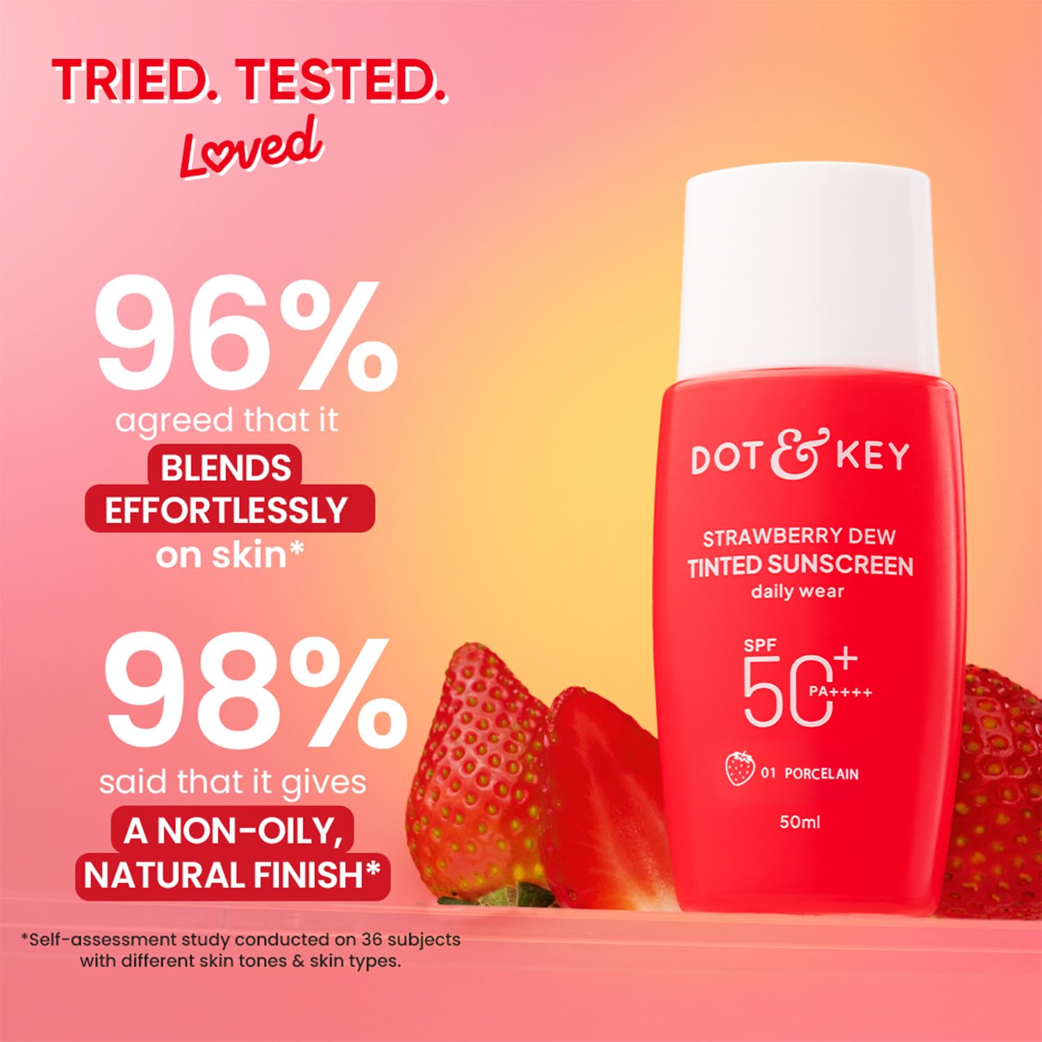 Dot & Key Strawberry Dew Tinted Sunscreen In-Vivo Tested SPF 50+ PA++++ With New-Age UV Filters, Brightens & Protects Skin, Ultra-light, Blends Easily, With Niacinamide, Natural Finish, Non-Sticky| 50ml