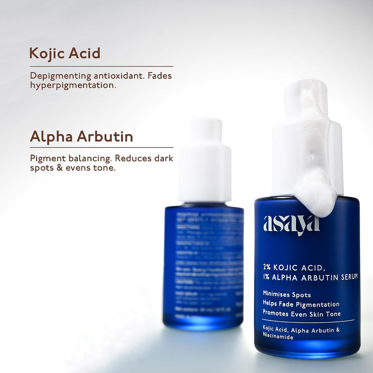 Asaya 2% Kojic Acid + 1% Alpha Arbutin Face Serum | Advanced Brightening & Pigmentation Correction | Lightweight Kojic Acid Serum for Even Tone & Radiant Skin |