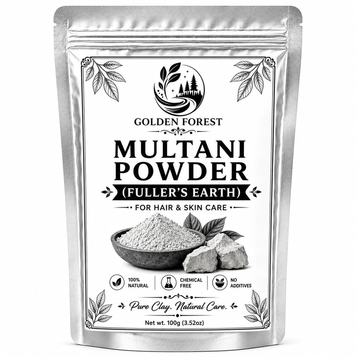 Golden Forest Multani Powder (Fuller’s Earth) 100g | Pure Multani Mitti Powder for Face & Skin | Natural Clay Face Pack, Oil Control & Deep Cleansing | Herbal S