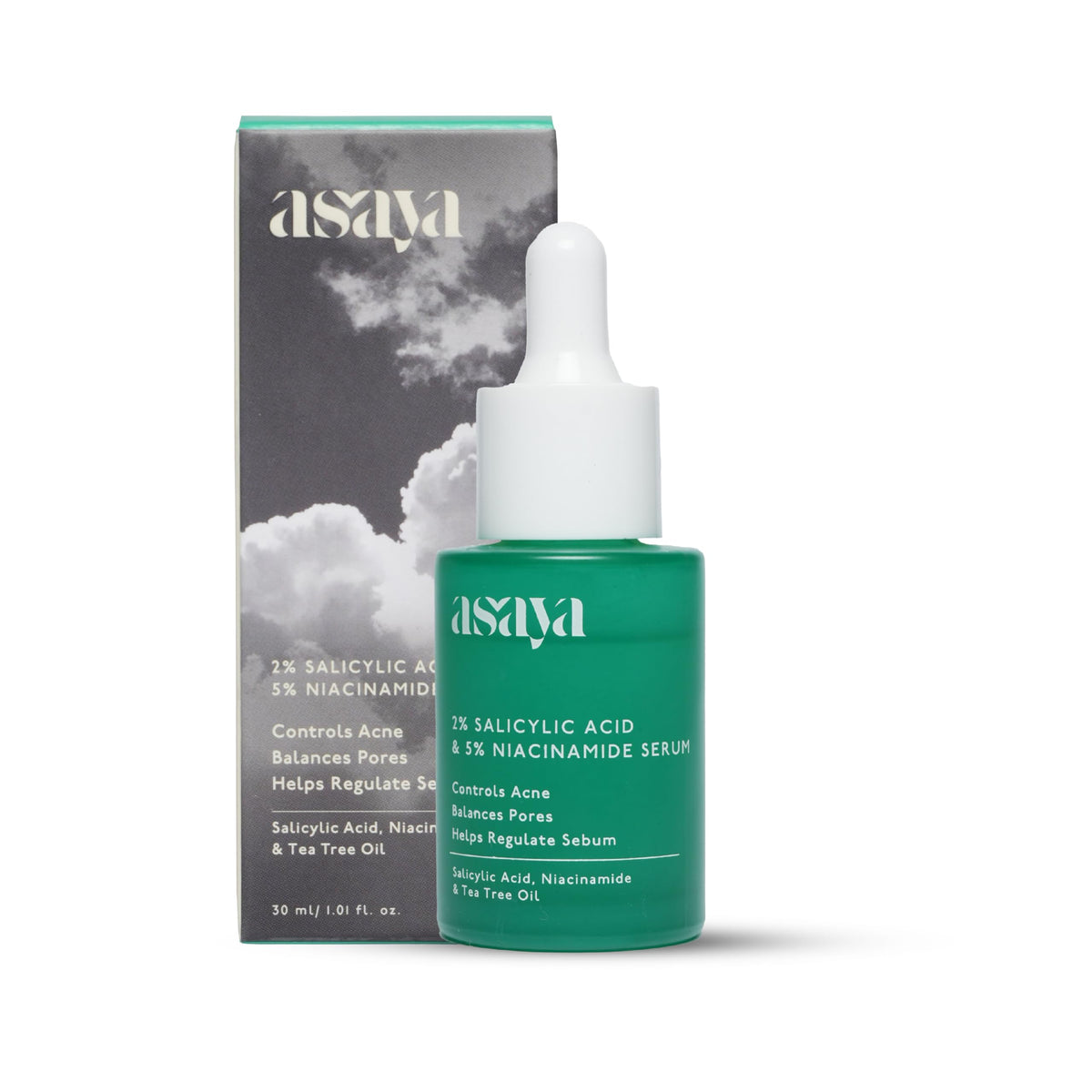 Asaya 2% Salicylic Acid Face Serum | 5% Niacinamide & Tea Tree Oil | Reduces Acne, Blackheads & Whiteheads | Unclogs Pores & Regulates Sebum | Fights Active Bre