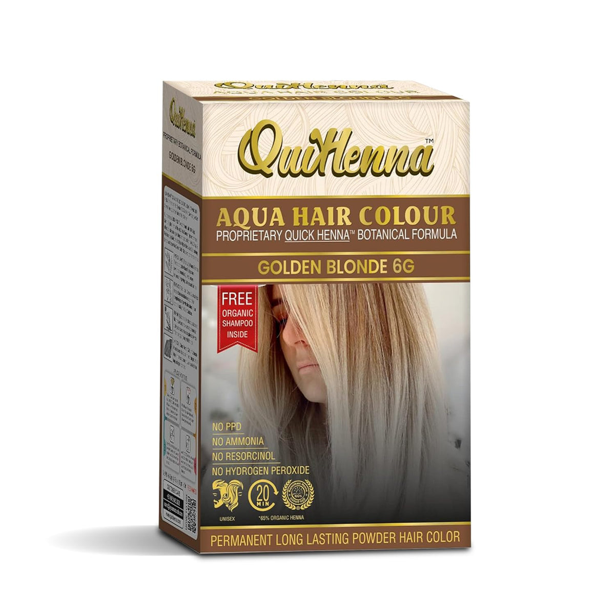 byPureNaturals QuikHenna Aqua Powder Hair Colour 6G Golden Blonde 110gm | PPD & Ammonia Free Beard Colour for Men | Natural Hair Colour for Women & Men