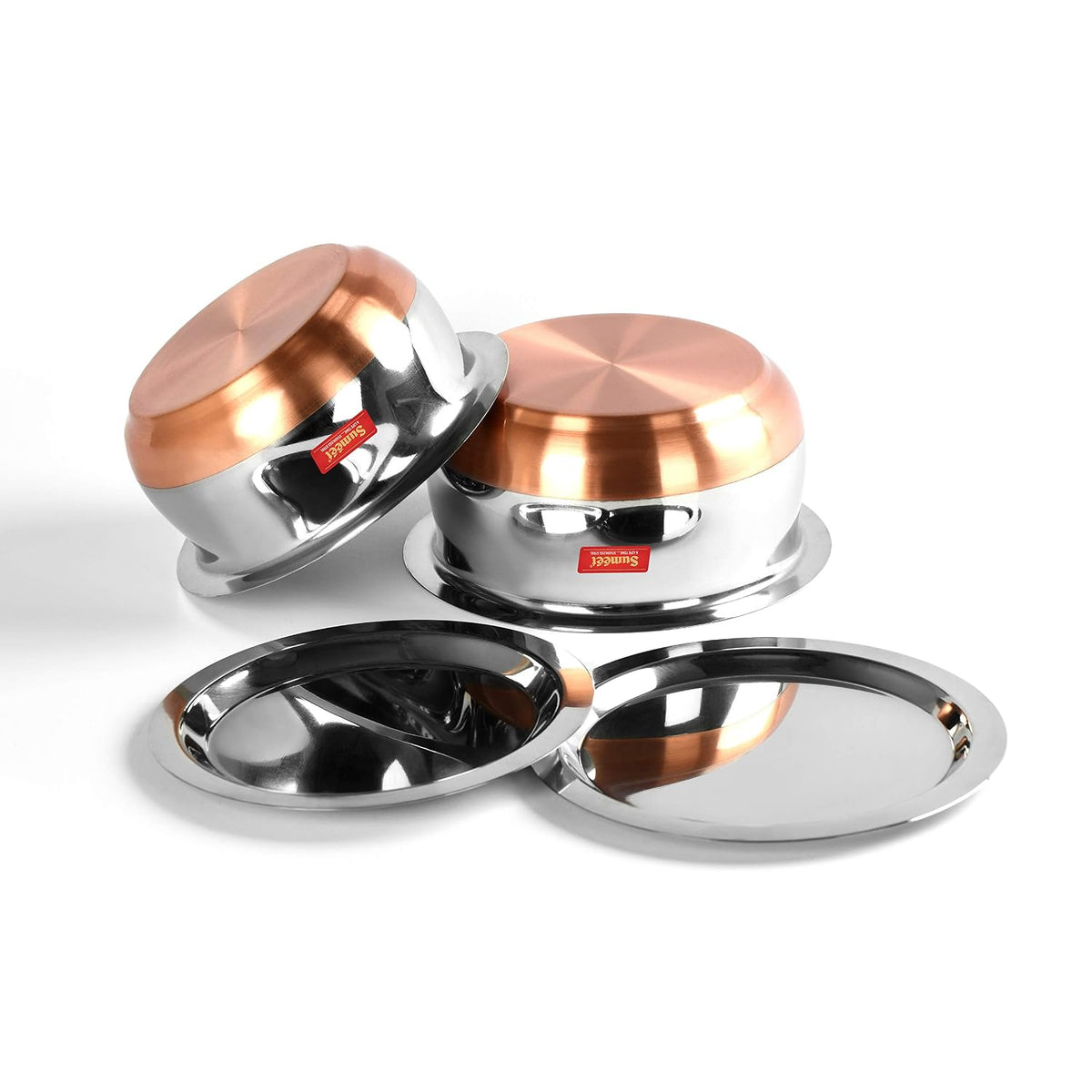 Sumeet Stainless Steel Copper Bottom Belly Shape 2 Pc Tope/Cookware/Pot Set with Lid 1.75 liter , 2.4 liter (Silver) 2PC 1.75Ltr & 2.4Ltr