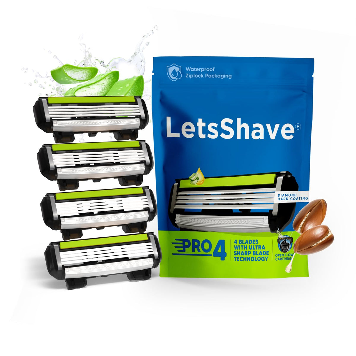LetsShave Pro 4 Manual Shaving Razor Blades Refill (Cartridges), Pack of 4, World's First Ultra Sharp 4 Blade with Rubber Guard & Open Flow Architecture, Blades