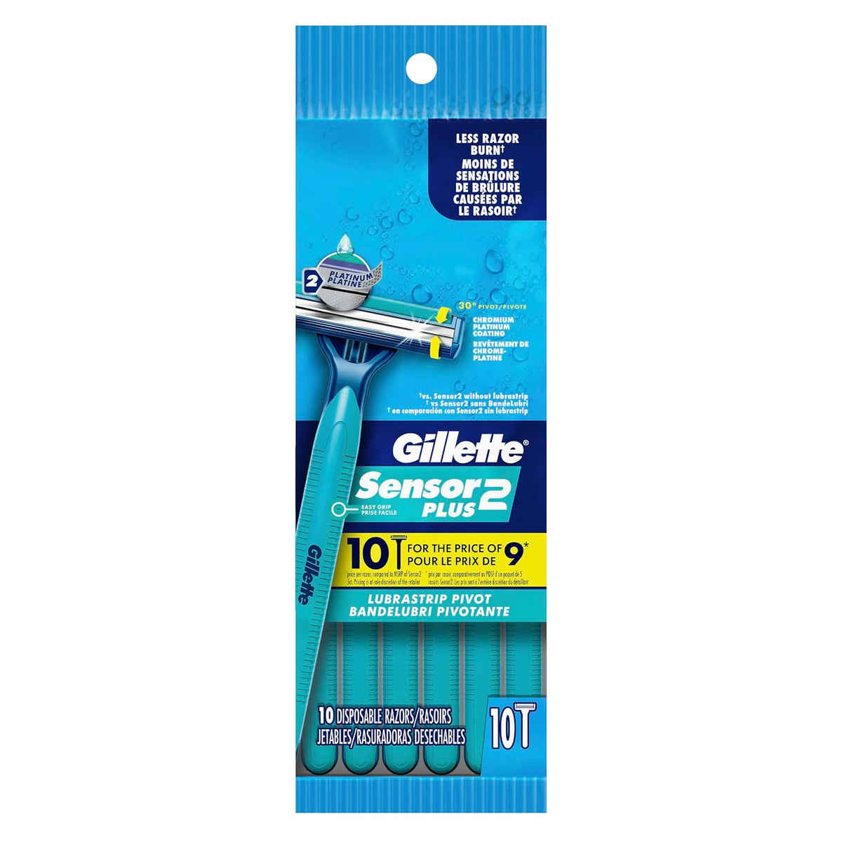 Gillette Sensor2 Plus Men's Disposable Razor, Pivot, 10 count (Pack of 3), Mens Disposable Razor / Blades