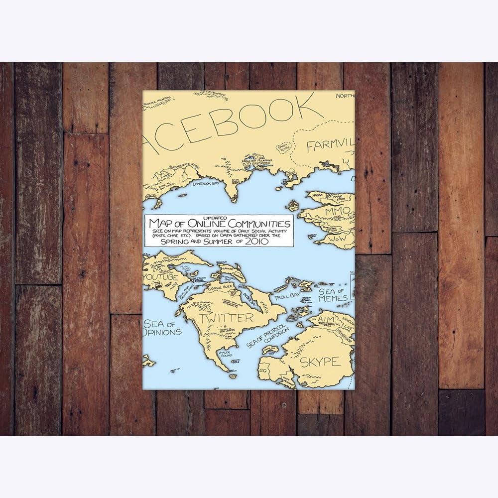 DesignSkinz Wall Art | Matte Printed Sun-board | Home Decor for Living Room, Bedroom, Office, Study, Shelf (11x14inch) - Social Networks Map Of World