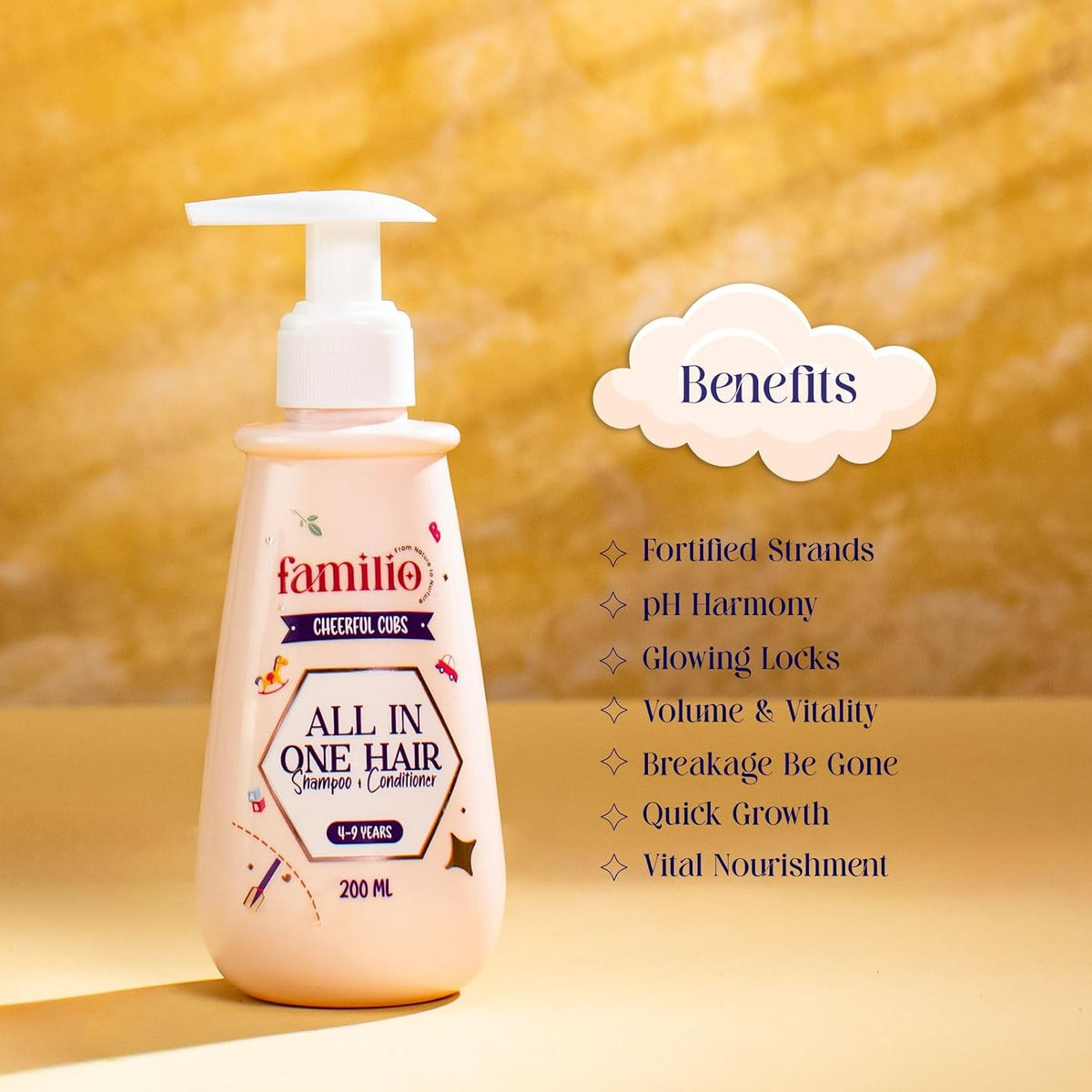 Familio India All in Shampoo & Conditioner for Kids | Natural and Non Toxic | Tear-Free Formula | Natural Hydration for Baby | Rice Protein | Cruelty-free | Der
