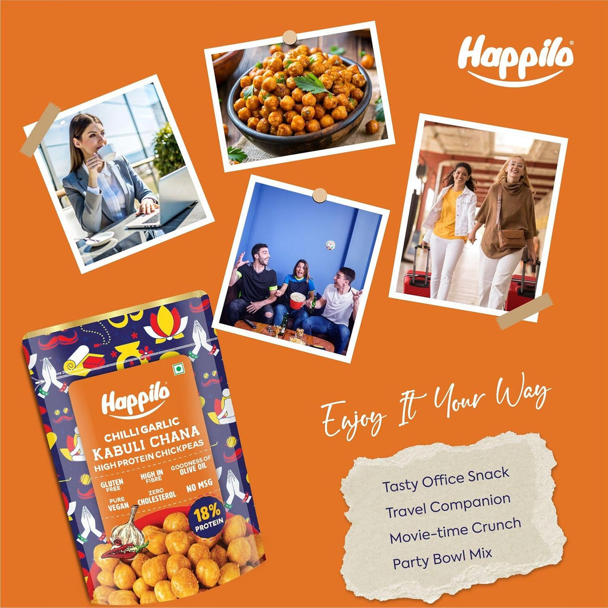 Happilo Premium Super Snack Chili Garlic Chickpeas 110Gm, Crunchy And Delicious, Super Healthy 110 g (Pack of 1)