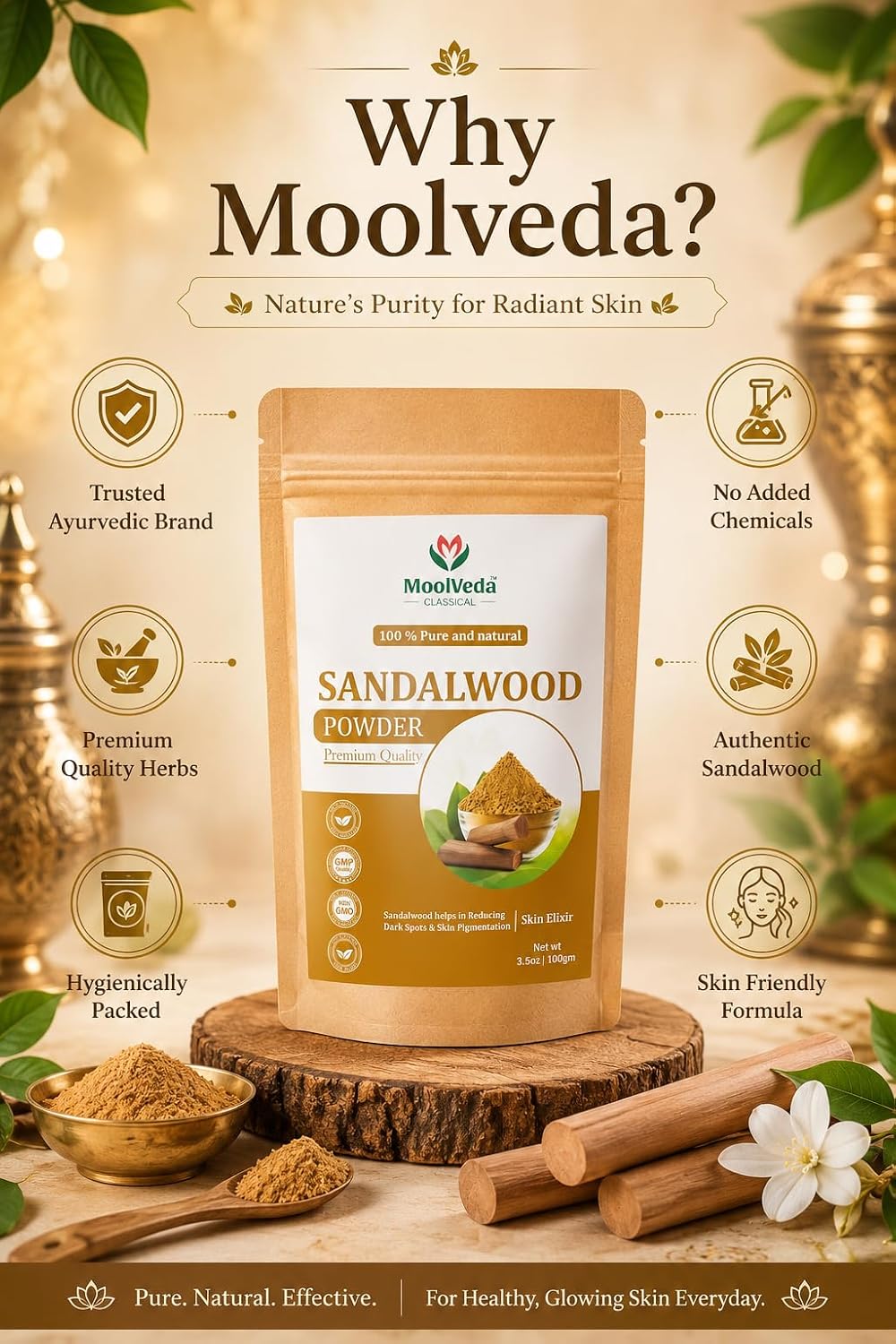 Pure Sandalwood Powder - 100% Natural Chandan for Glowing Skin, Anti-Aging Face Pack, Acne Treatment | Traditional Ayurvedic Beauty | 100gm Sandalwood 100 g (Pa