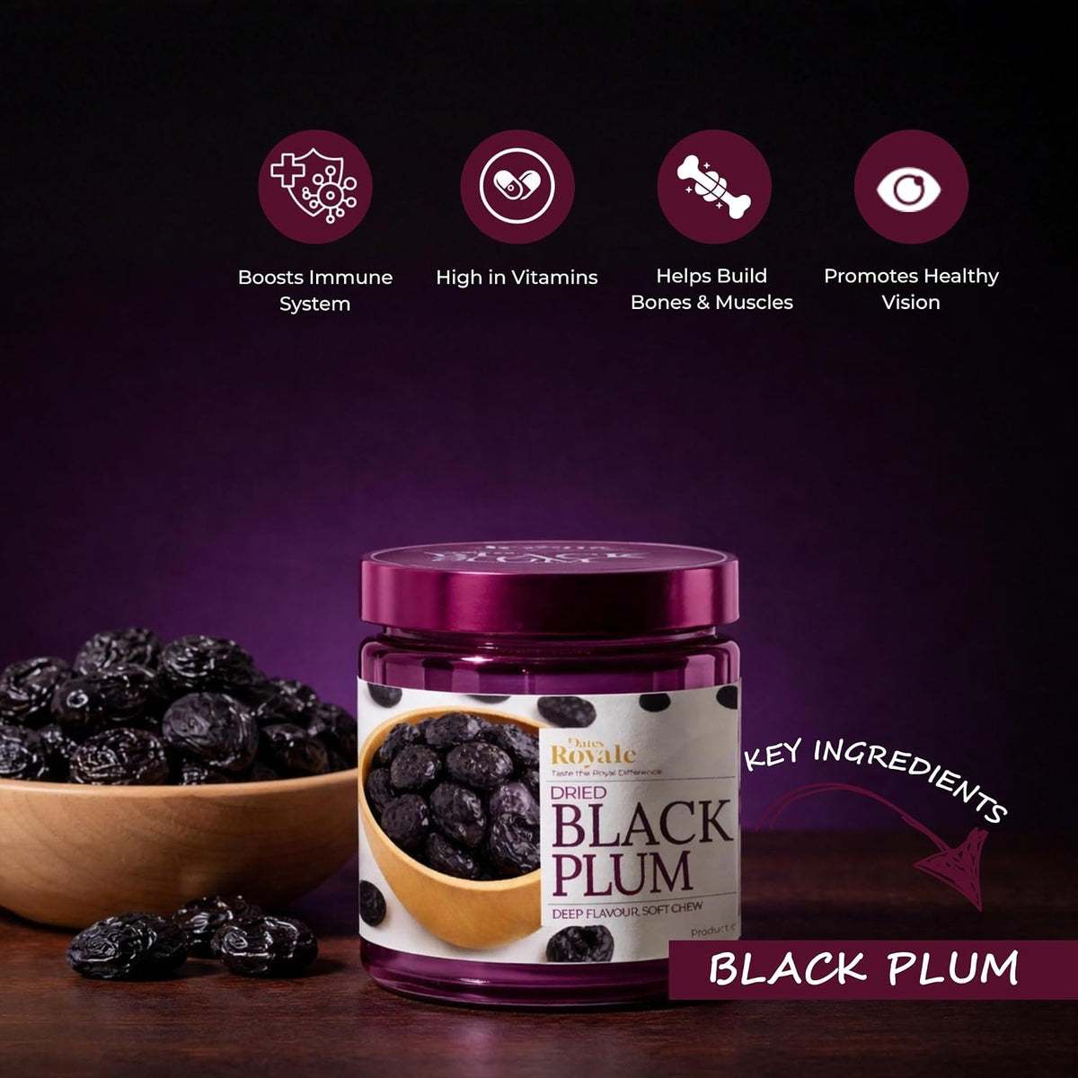 Dates Royale Premium Dried Black Plum 250g | Soft & Naturally Sweet Tangy Aloo Bukhara | Healthy Dried Fruit Snack | No Added Sugar | Rich in Fiber