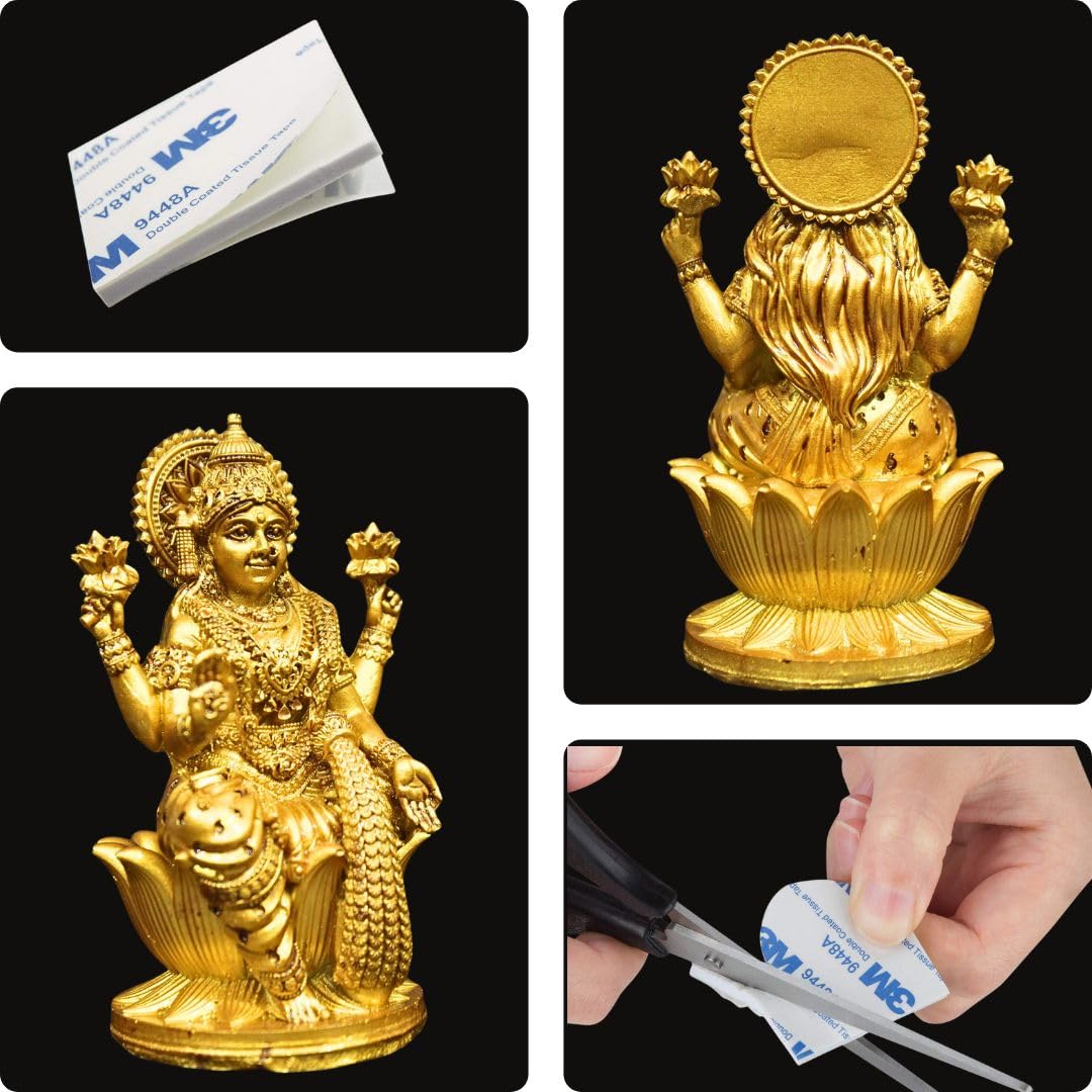 Goddess Lakshmi Laxmi Devi MATA Idol - 4.5 Inches Polystone Material Murti - Colour - Brass, Silver – Perfect Statue for Car Dashboard, Home, and Office Decor I