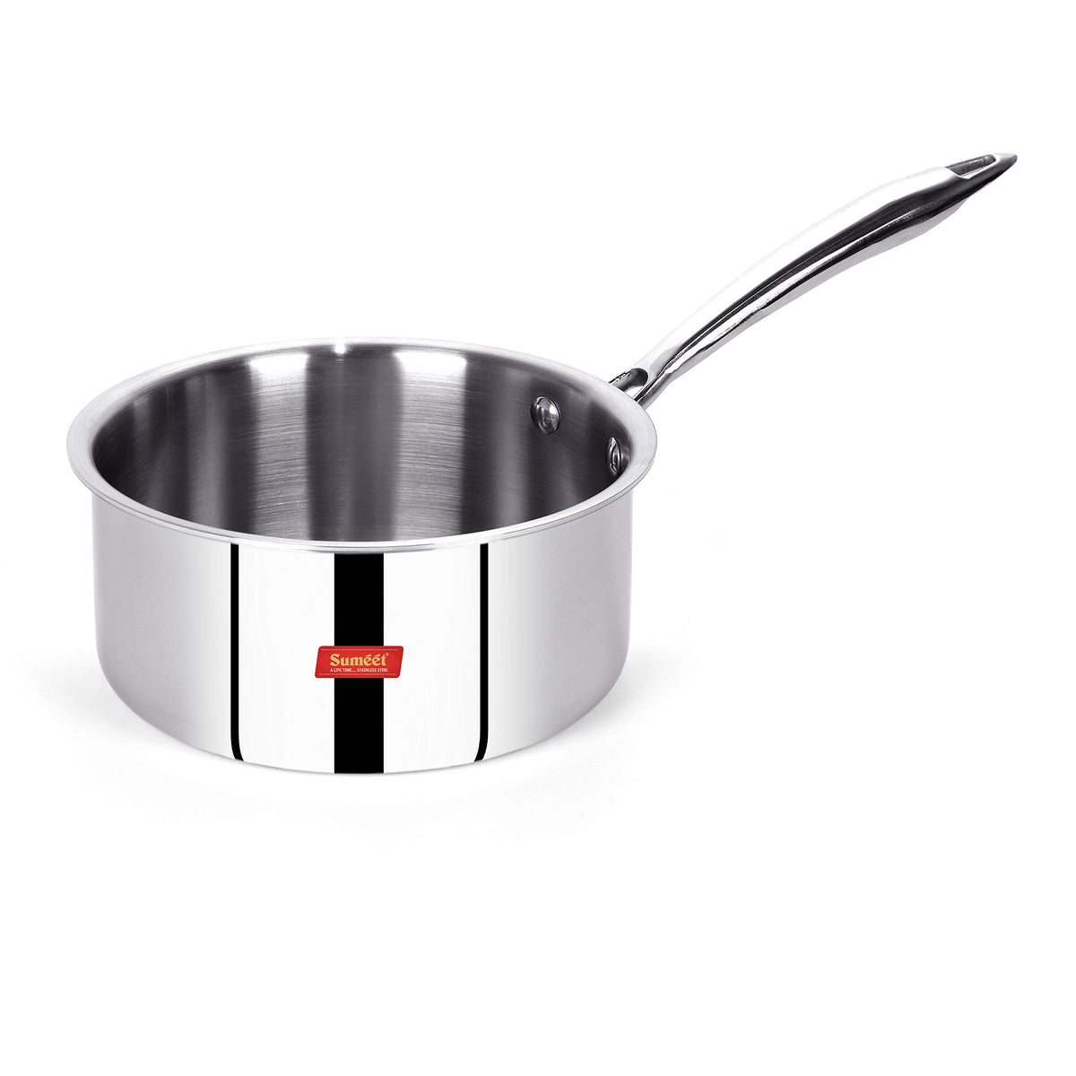 Sumeet Cook Smart Triply Steel-Aluminium-Steel - 3 Layers Sauce Pan - 1.7 LTR - 16Cm, Stainless Steel,Silver, 1700 Milliliter