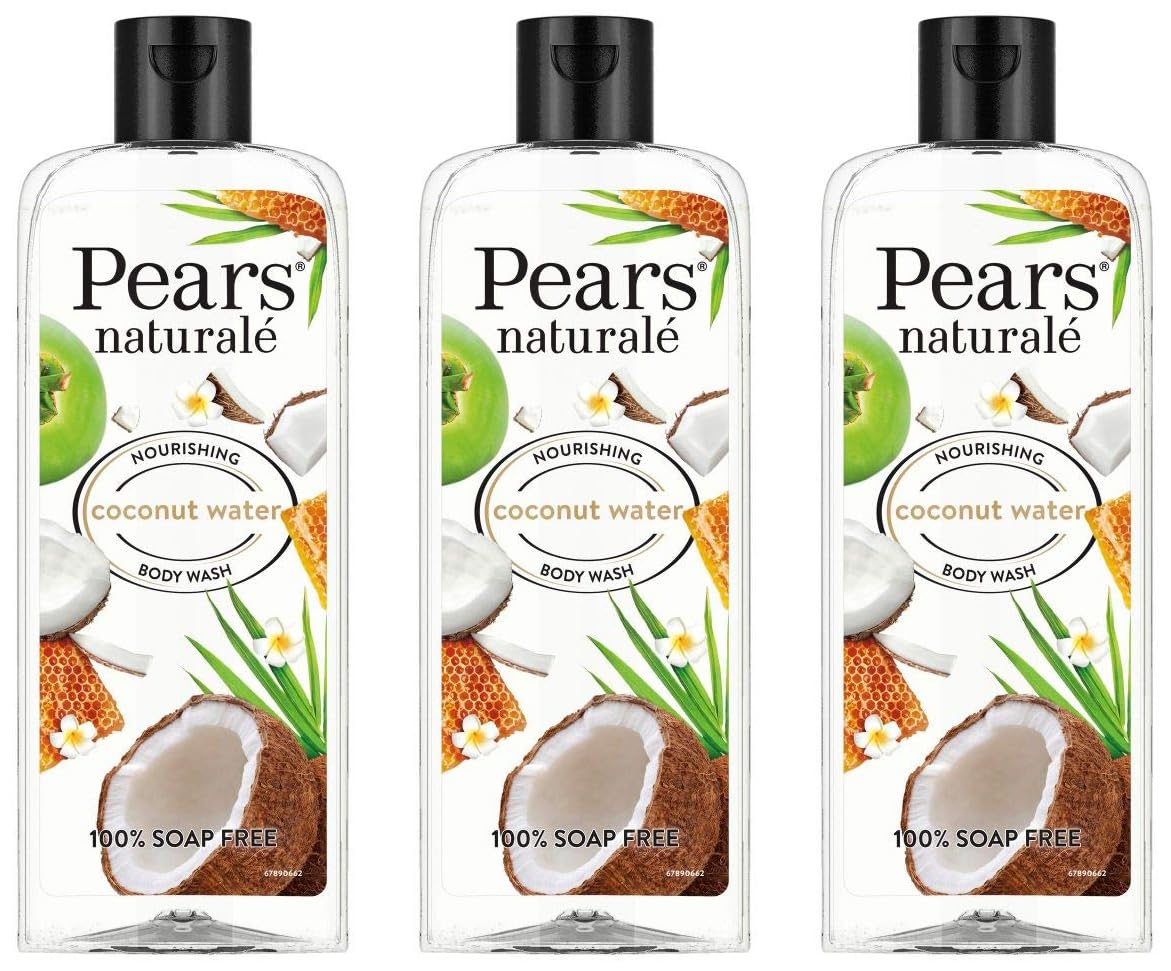 Pears Naturale Nourishing Coconut Water Body Wash 250 ml, 100% Natural Ingredients, Liquid Shower Gel with Honey for Glowing Skin - Paraben Free (Pack of 3)