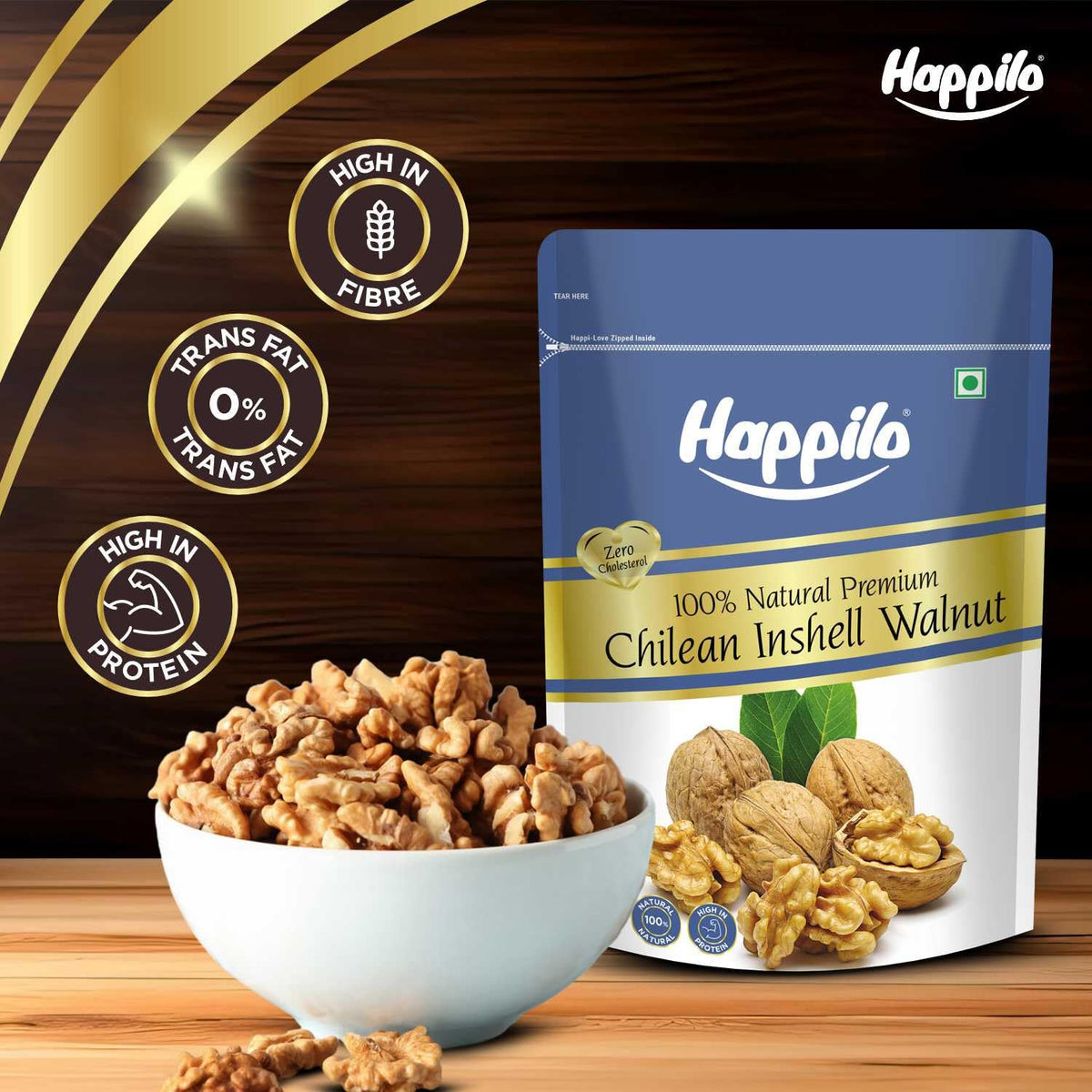 Happilo Premium Inshell Dried Walnut 500g | Akhrot Giri | Dry Fruits, Healthy Snacks | Large Size | Walnut with Shell | Rich in Protein, Antioxidants & Source o