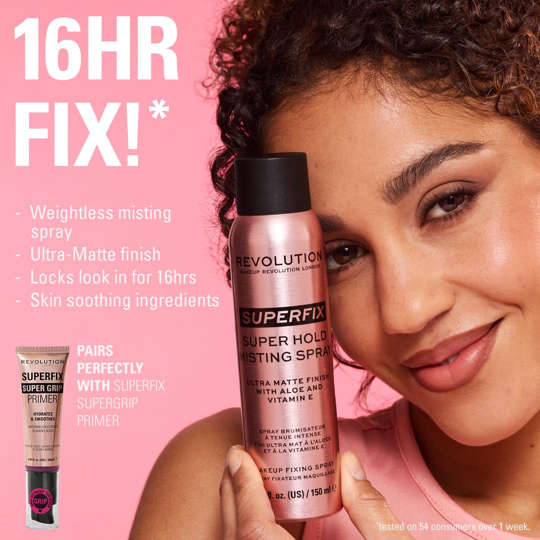 Makeup Revolution London Makeup Fixing Spray,(Super Fix Misting Spray) Professional Makeup Fixer Spray for Face makeup|With Aloe Vera and Vitamin-E|Light weight, quick dry makeup Setting spray-150 ml