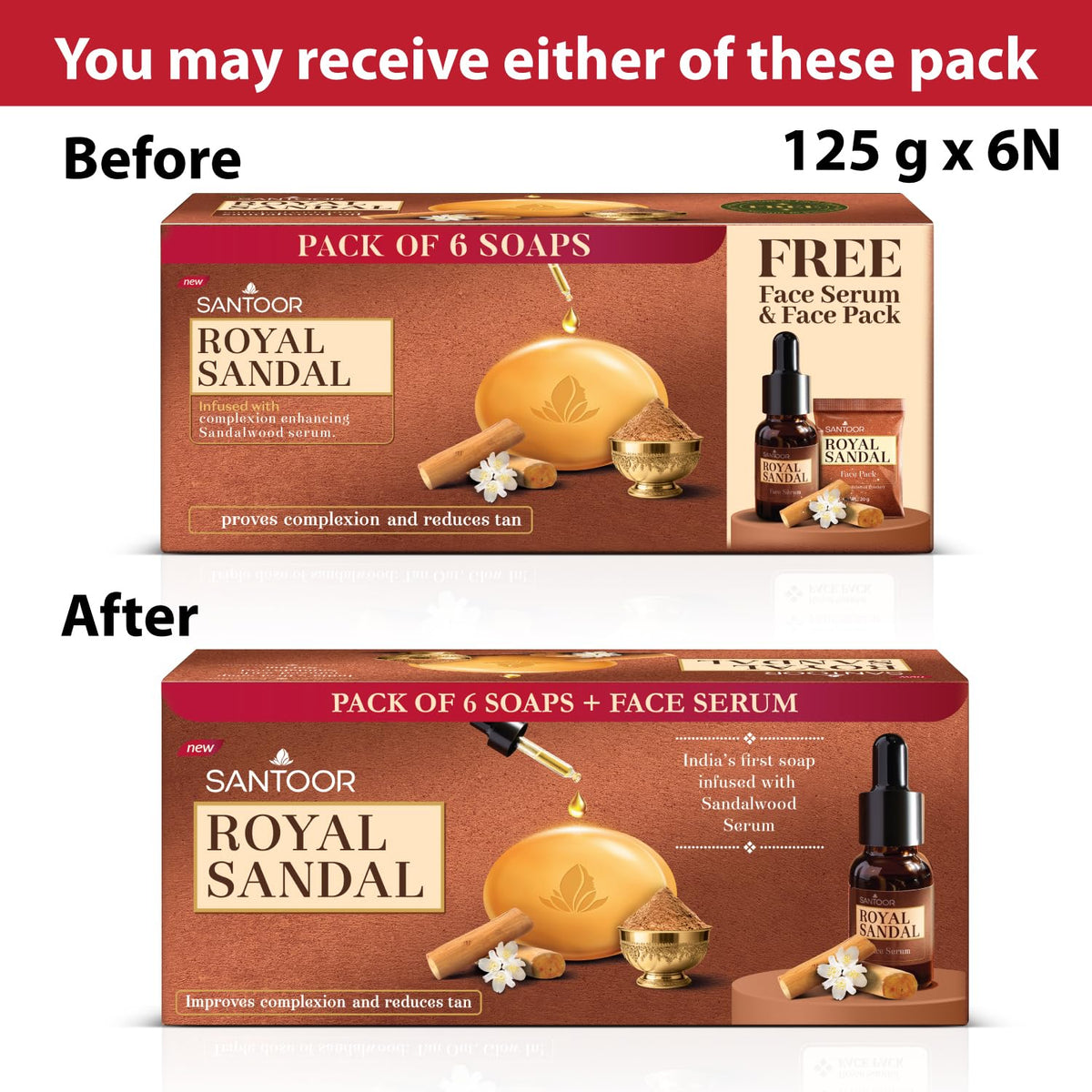 Santoor Royal Sandal Soap & Face Serum | Infused with Sandalwood Serum | Tan Removal | 100% Pure Sandalwood Oil & Powder | Helps Reduce Tan for Even-Toned, Glow