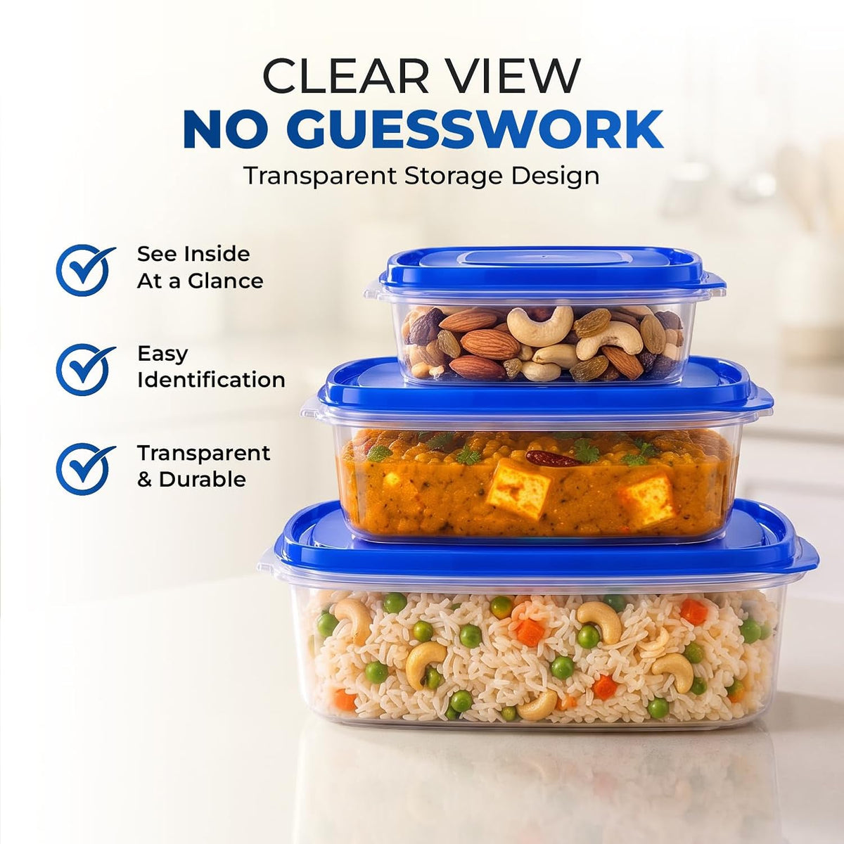 Java Airtight Leak Proof Food Storage Containers, Set of 3-600ml, 1.4L 3L