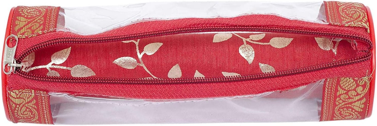 Rudraksh Raw Silk Single Rod Travel Bangle Pouch Wardrobe Organizer Vanity Box For Women/Girls Bracelets And Bangles, Maroon - Set of 4 Pack Of 4 Maroon