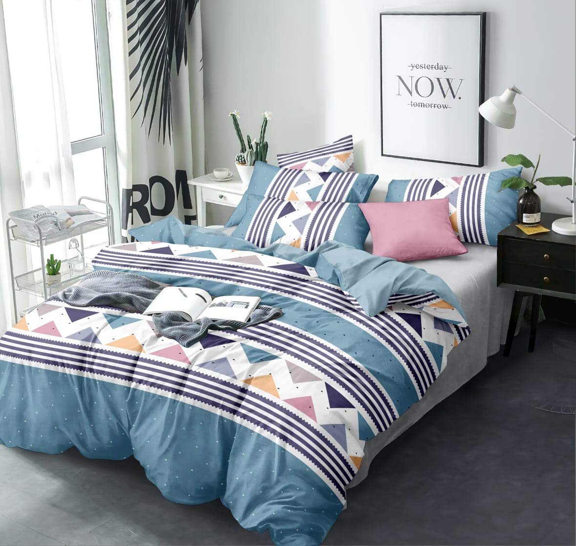 THE HOME STYLE Super Soft Glace Cotton King Size Ac Comforter/Blanket/Duvet With 1 Flat Bedsheet And 2 Pillow Cover For Double Bed(Design 2,Comforter Set,Multi)