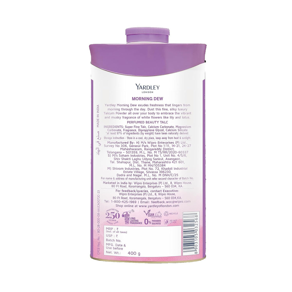 Yardley London Morning Dew Perfumed Beauty Talc | For Fragrant Glow |400g Fresh 400 g (Pack of 1)
