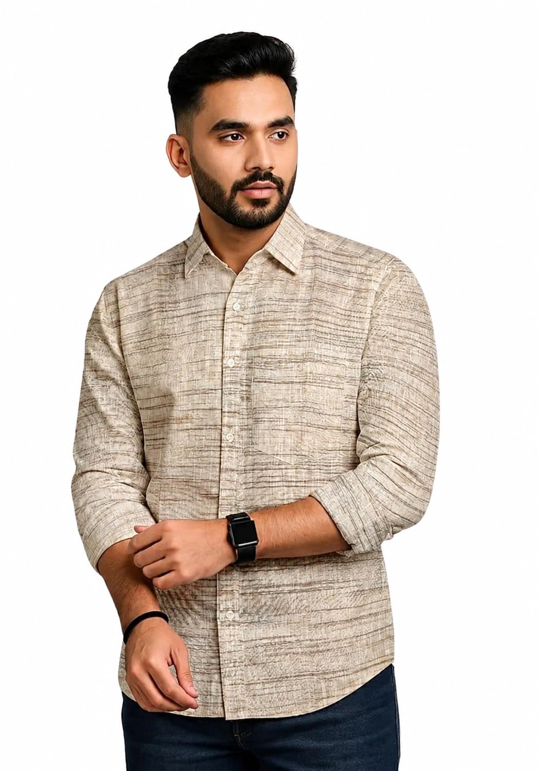 Khadi Cotton Full Sleeve Shirt for Men | Breathable Cotton Casual Shirt | Regular Fit | Lightweight Traditional Cotton Shirt for Men L Light Beige