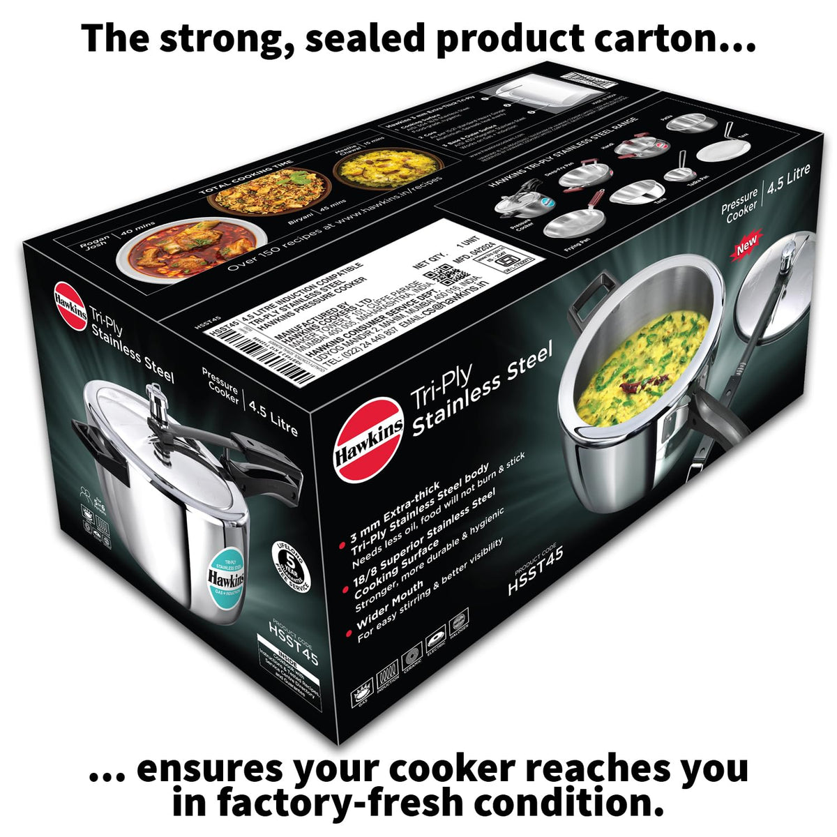 Hawkins 1.5 Litre Triply Stainless Steel Pressure Cooker, Inner Lid Induction Baby Cooker, Silver (HSST15) 1.5 Litres