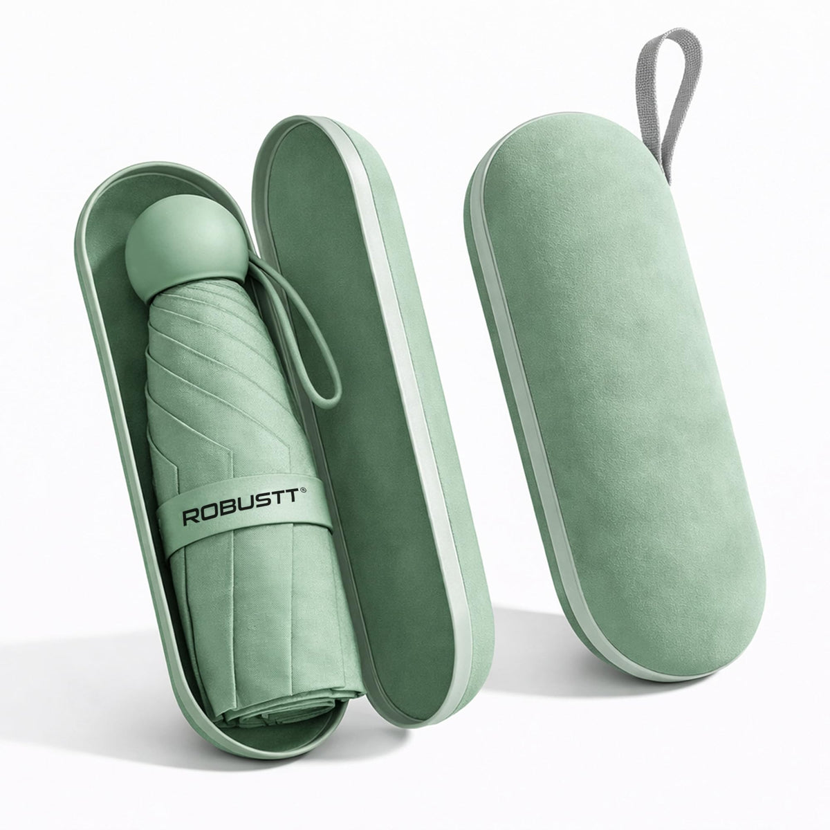 Robustt Capsule Mini Foldable Travel Umbrella | Light Green | UPF 50+ UV & Rain Protection | 3 Fold Compact | for Women, Men & Kids | Windproof, Waterproof, Poc