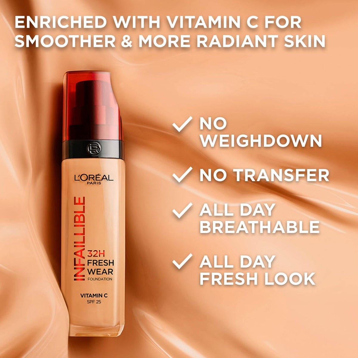 L'Oreal Paris Infallible 32H Fresh Wear Liquid Fdt, 310 Beige 30 ml (Pack of 1)