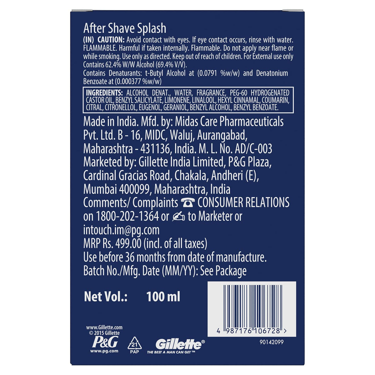 Gillette AFTER SHAVE SPLASH REFRESHING BREEZE 100ML, White. 100 ml (Pack of 1) White Refreshing Breeze