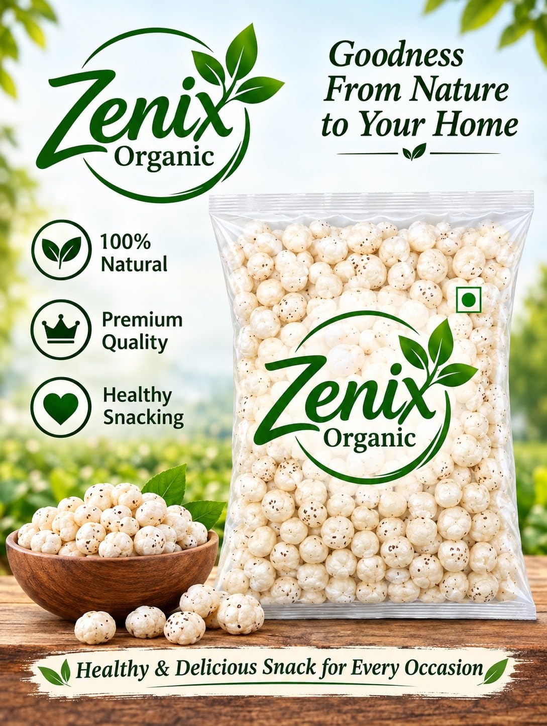 Zenix Organic Phool Makhana 100gm | Fox Nuts Lotus Seed | Healthy Crunchy Snack | Protein-Rich, Low-Calorie Superfood | Ideal for Fasting Food And Diet | Light