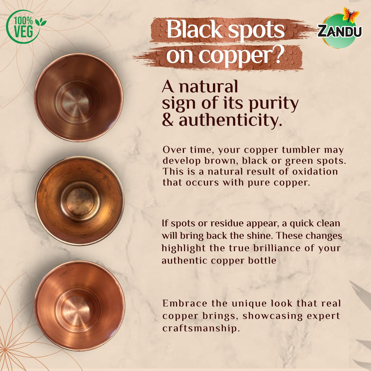 Zandu Copper Bottle (950ml): 100% Pure BPA-Free Water Bottle | Copper-Infused Water | Leak Proof | Office Use | Boosts Immunity | Supports Digestive & Liver Hea