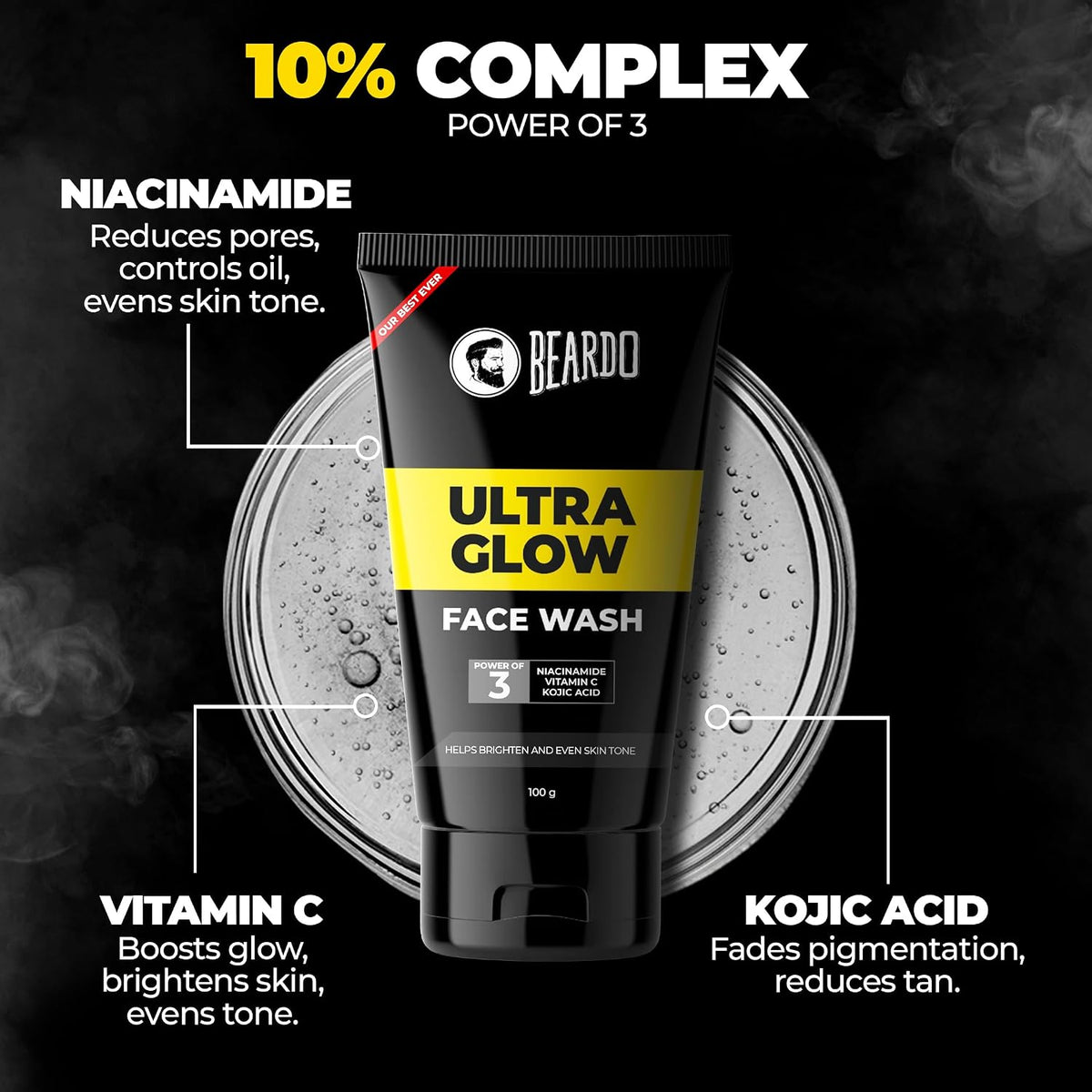 Beardo Ultra Glow Face Wash 100ml & Ultra Glow Face Cream with SPF 30, 60g | Powered by Niacinamide, Vitamin C & Kojic Acid for Visibly Bright Skin | Cleanses,