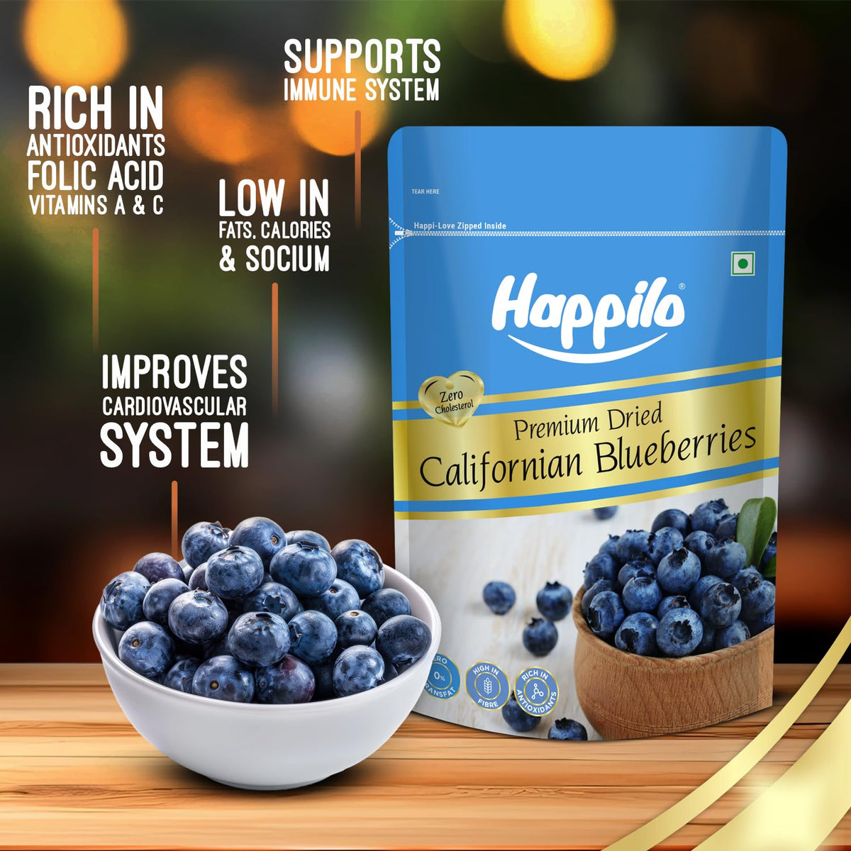 Happilo Premium Dried Californian Blueberries 150 g (Pack of 1) | Rich in Calcium and Vitamin K | Non-GMO & No Preservatives | Ideal For Snacking