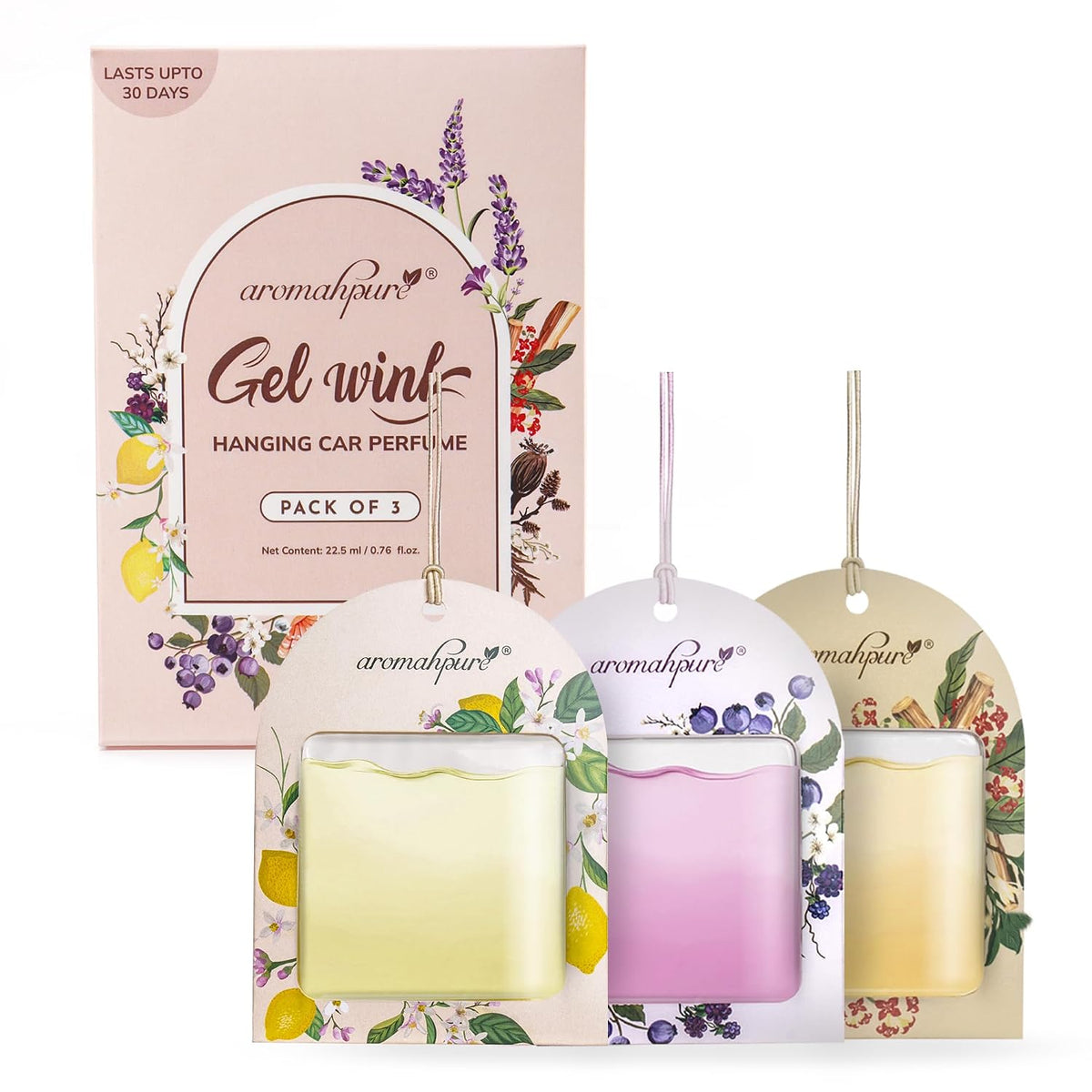 Aromahpure Gel Wink Hanging Car Perfume | Long-Lasting Gel Based Car Air Freshener | Car Accessories | Last Up to 30 Days (Sandal-Lemon-Berry)