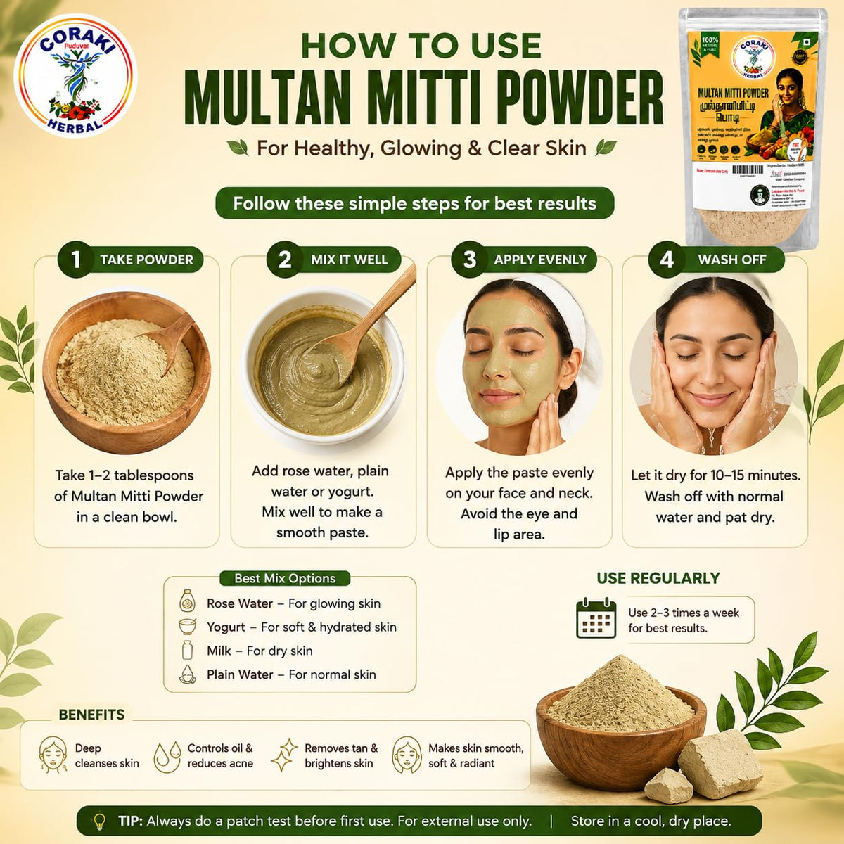 100% Natural Multani Mitti Powder for Exfoliating, Soothing, Nourshing, Smoothening Face, Skin and Hair Fuller's Earth |Pack of 2 (200g)