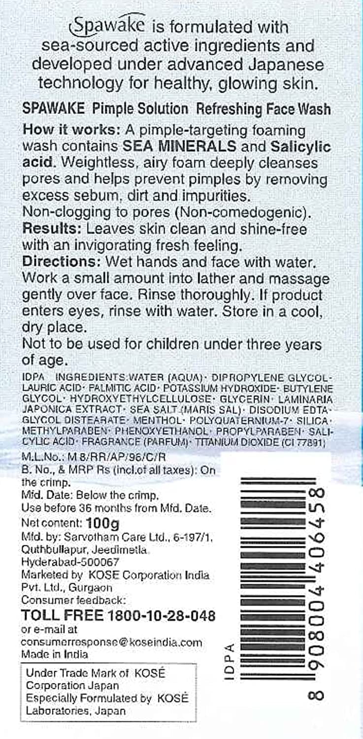 Spawake - Anti Acne Care - Pimple Solution Refreshing Face Wash (100g)
